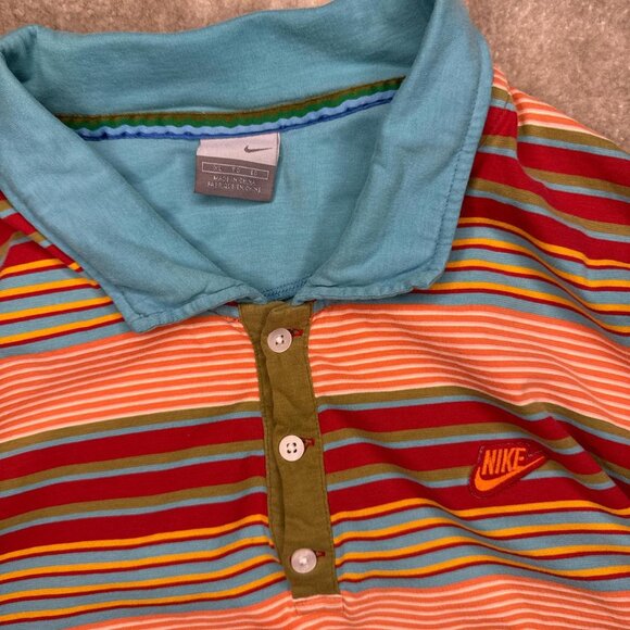 Nike striped polo shirt in multi-coloured stripes with blue collar - Picture 2 of 5